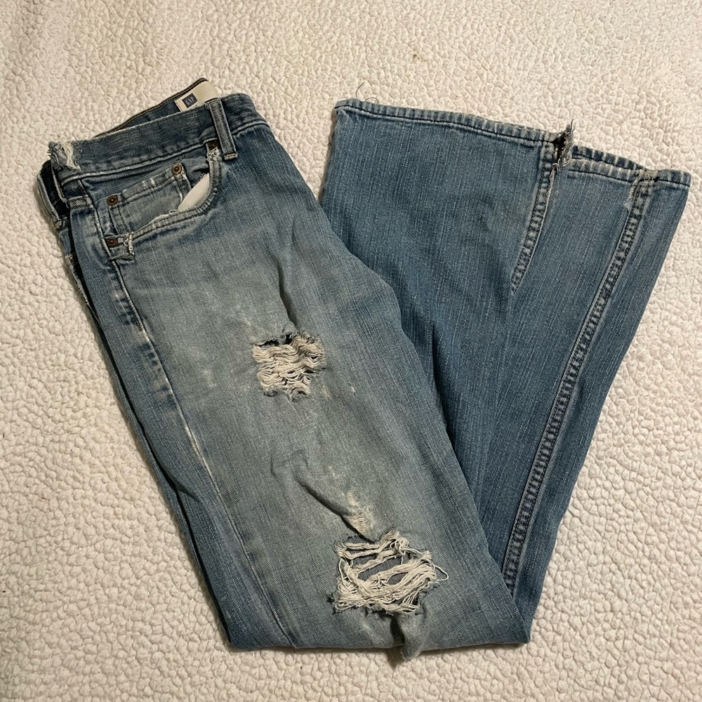 light denim ripped bootcut jeans